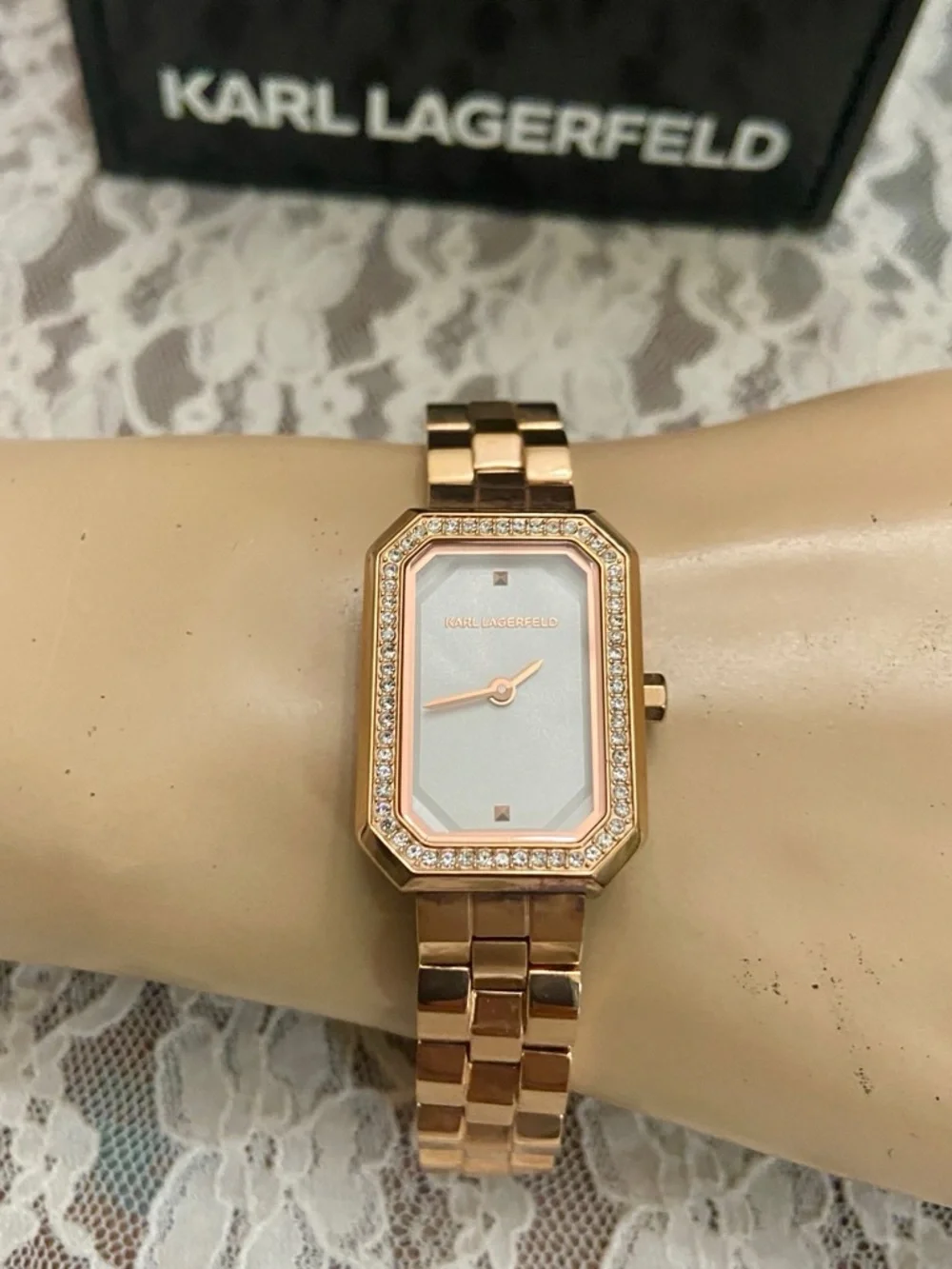 Karl Lagerfeld, KL6107, Rose Gold Tone Rhinestones Quartz Ladies Watch w/ Box